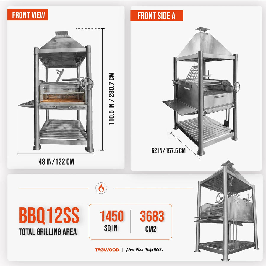 Tagwood BBQ BBQ12SS Beast XL 360 Open Fire Grill 08