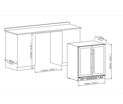 Kings Bottle 30-inch Wide Undercounter Beverage Fridge with Low-E Glass Door KBU165B2