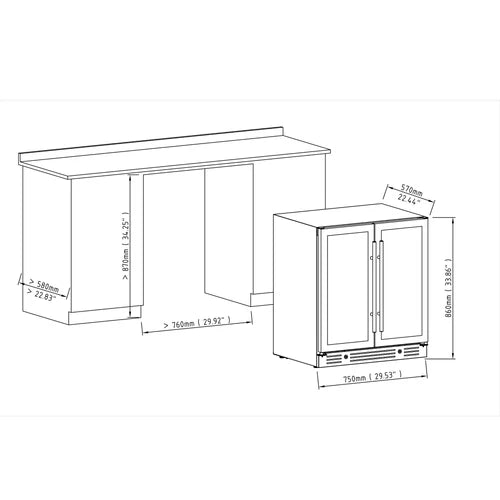 Kings Bottle 30-inch Wide Undercounter Beverage Fridge with Low-E Glass Door KBU165B2