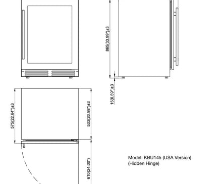 KingsBottle 24 Inch Under Counter LOW-E Glass Door Beer Fridge KBU145BX-FG LHH