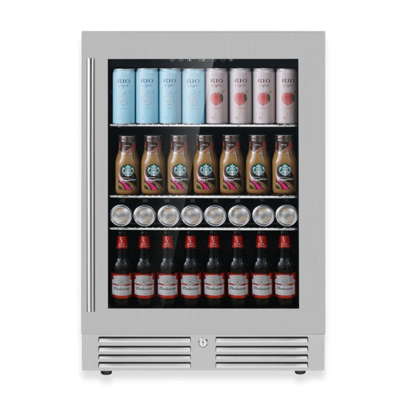 KingsBottle 24 Inch Under Counter LOW-E Glass Door Beer Fridge KBU145BX-FG LHH
