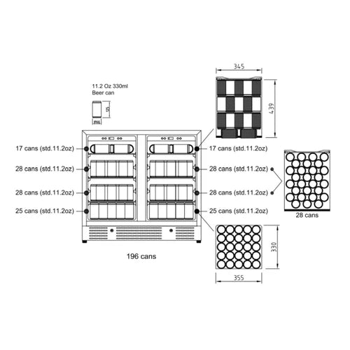 KingsBottle 36” Wide Under-Counter Dual Zone Beverage Cooler KBU190B2