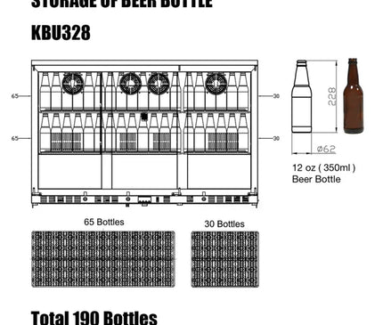 KingsBottle 53 Inch Solid 3-Door Outdoor Beverage Drinks Cooler KBU328ASD