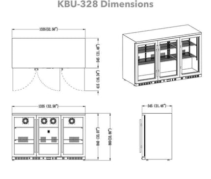 KingsBottle 53 Inch Solid 3-Door Outdoor Beverage Drinks Cooler KBU328ASD