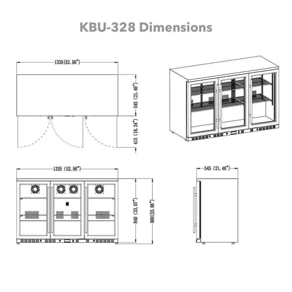KingsBottle 53 Inch Solid 3-Door Outdoor Beverage Drinks Cooler KBU328ASD