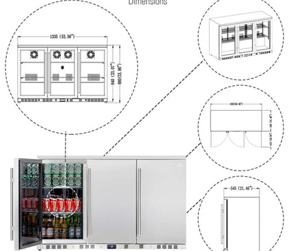 KingsBottle 53 Inch Solid 3-Door Outdoor Beverage Drinks Cooler KBU328ASD