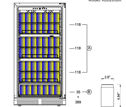 KingsBottle 389 Cans Capacity Upright Beverage Refrigerator With Low-E Glass Door KBU265BX