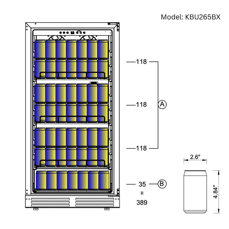 KingsBottle 389 Cans Capacity Upright Beverage Refrigerator With Low-E Glass Door KBU265BX