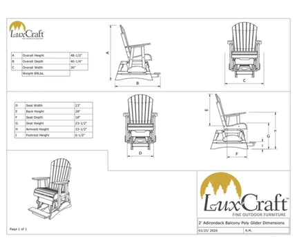 LuxCraft 2' Adirondack Balcony Glider Chair 2APBAG 01