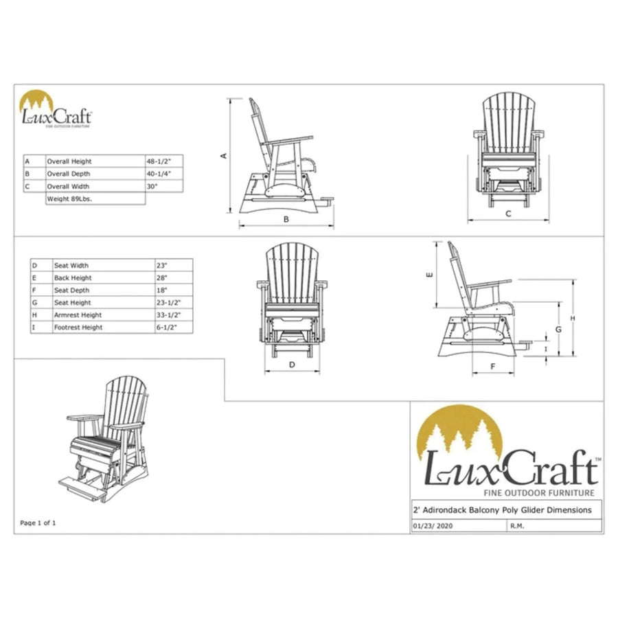 LuxCraft 2' Adirondack Balcony Glider Chair 2APBAG 01