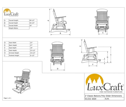 LuxCraft 2' Classic Balcony Glider Chair 2CPBAG 01