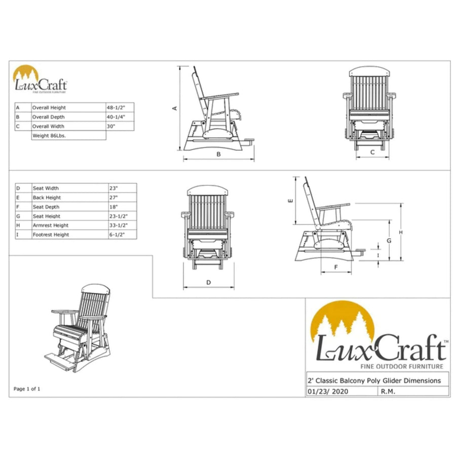 LuxCraft 2' Classic Balcony Glider Chair 2CPBAG 01