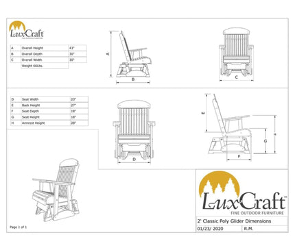 LuxCraft 2' Classic Highback Glider Chair 2CPG 01