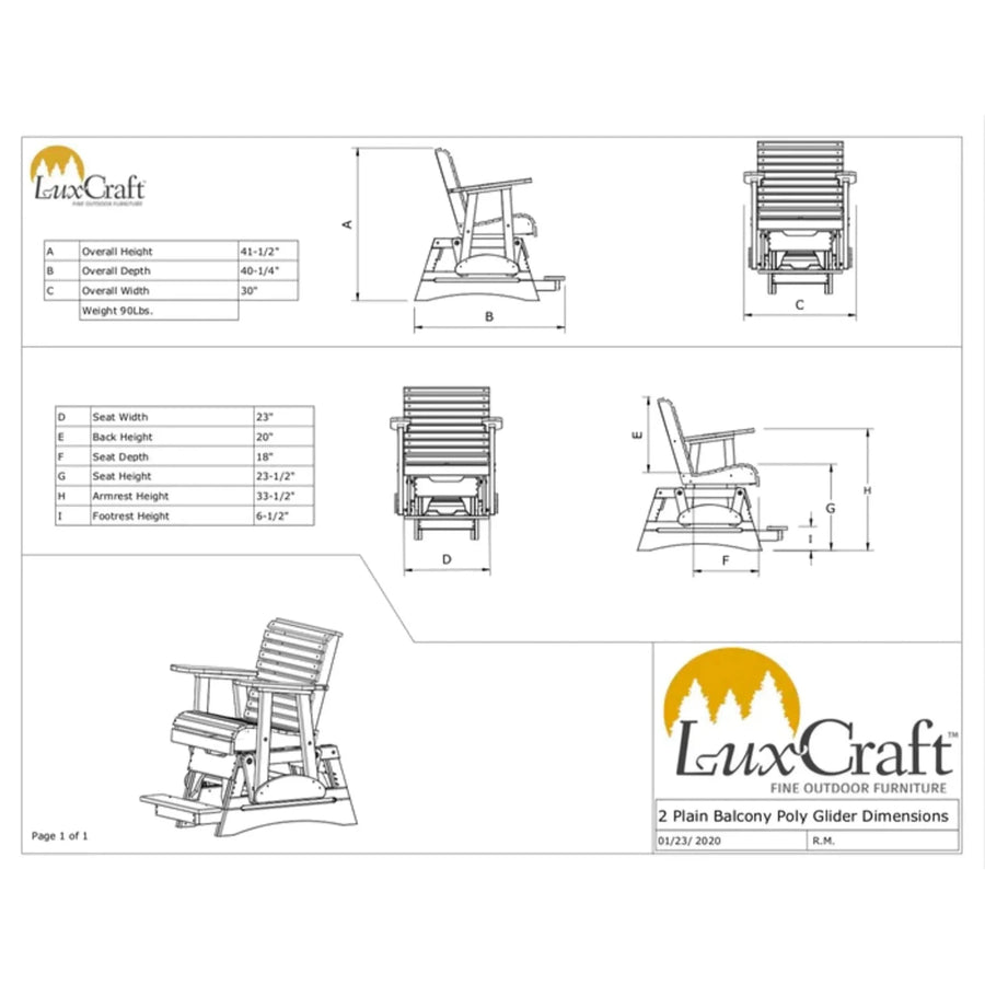LuxCraft 2' Plain Balcony Rollback Glider Chair 2PPBAG 01
