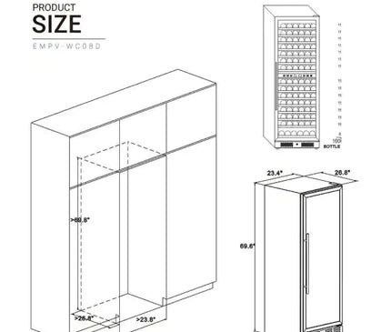 Empava Dual Zone Wine Cooler 70 inch Tall Wine Fridge EMPV-WC08D