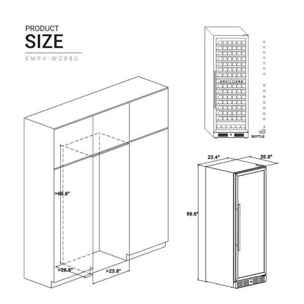 Empava Dual Zone Wine Cooler 70 inch Tall Wine Fridge EMPV-WC08D